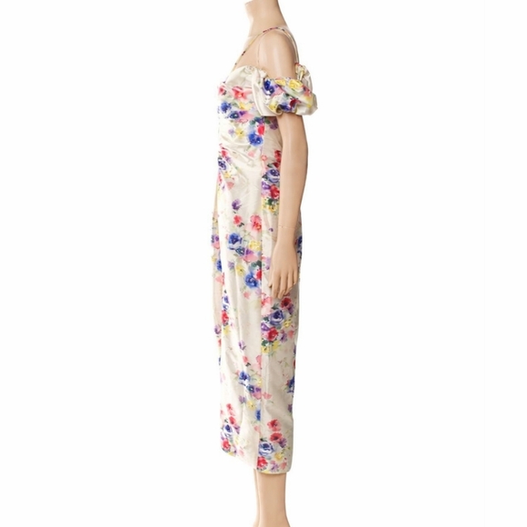 Markarian Palma Multicolor Beaded Floral Off-The-Shoulder Ruched Dress NWT